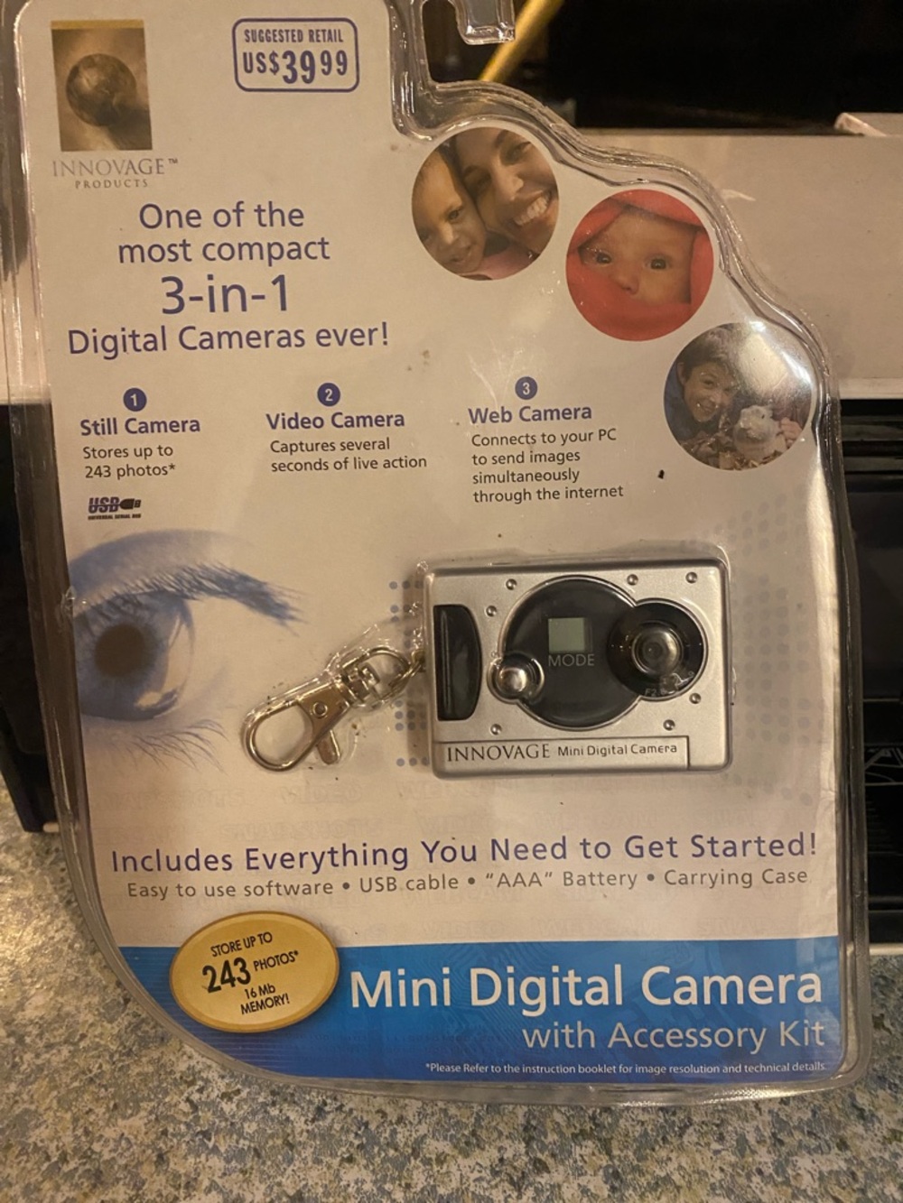 Mini Digital Camera in Silver - Compact 3-in-1 Keychain Camera